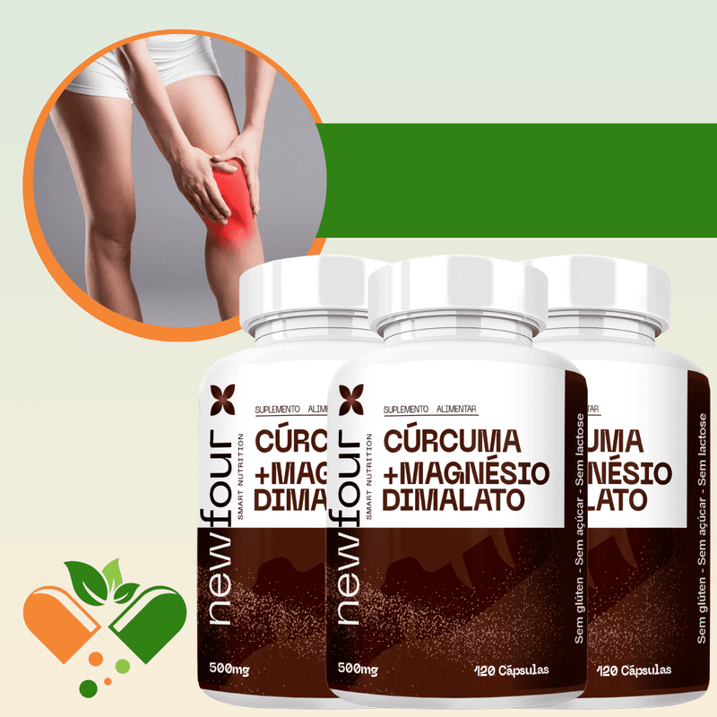 CÚRCUMA COM MAGNÉSIO DIMALATO KIT COM 3 POTES COM TOTAL DE 360 CAPSULAS