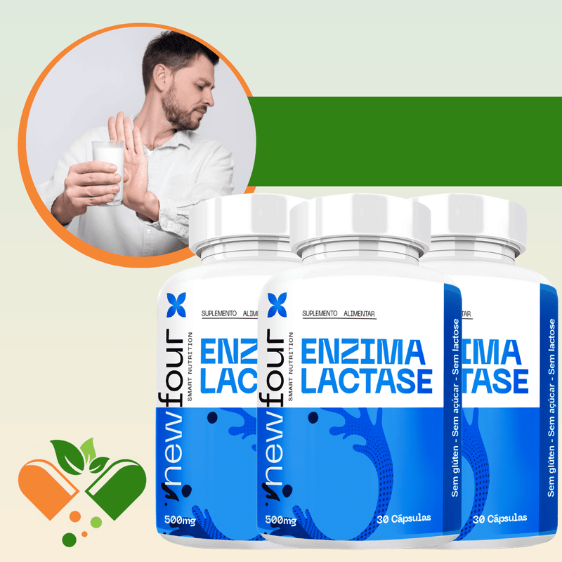 ENZIMA LACTASE KIT COM 3 POTES COM TOTAL DE 90 CÁPSULAS
