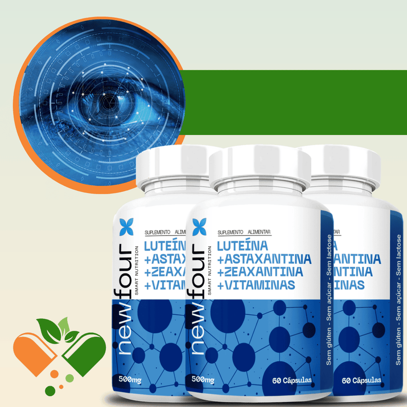 LUTEÍNA + ASTAXANTINA + ZEAXANTINA +VITAMINAS KIT COM 3 POTES COM TOTAL DE 180 CAPSULAS