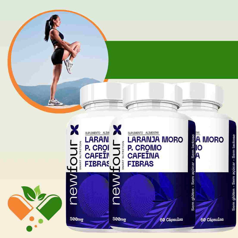 LARANJA MORO + PICOLINATO DE CROMO + CAFÉINA + FIBRAS KIT COM 3 POTES COM TOTAL DE 180 CAPSULAS