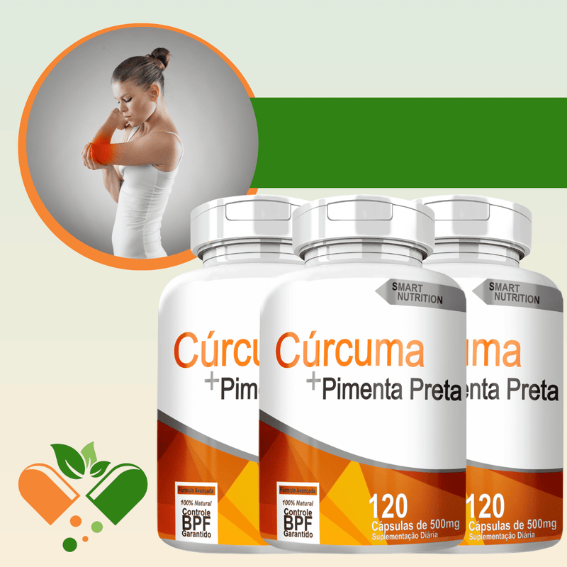 CÚRCUMA COM PIMENTA PRETA KIT COM 3 POTES COM TOTAL DE 360 CAPSULAS
