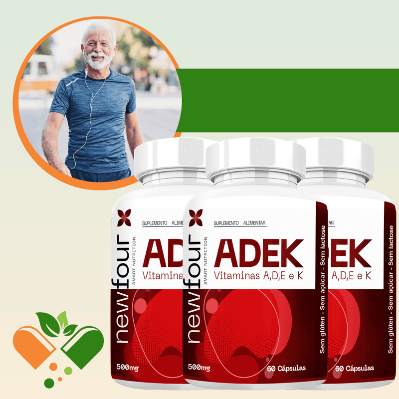 ADEK  VITAMINAS A, D , E , K KIT COM 3 POTES COM TOTAL DE 180 CAPSULAS
