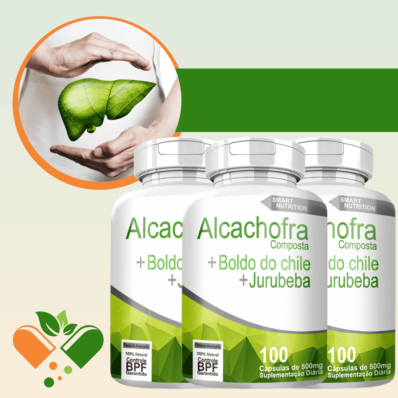 ALCACHOFRA COMPOSTA KIT COM 3 POTES COM TOTAL DE 300 CAPSULAS