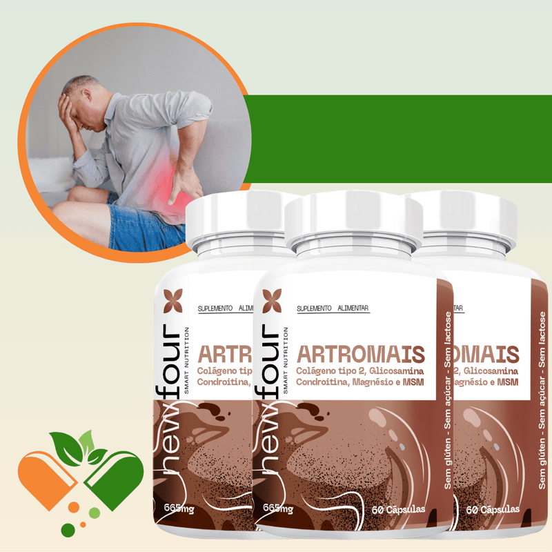 ARTROMAIS - COLÁGENO TIPO 2 , GLICOSAMINA , CONDROITINA , MAGNÉSIO E MSM KIT COM 3 POTES COM TOTAL DE 180 CAPSULAS