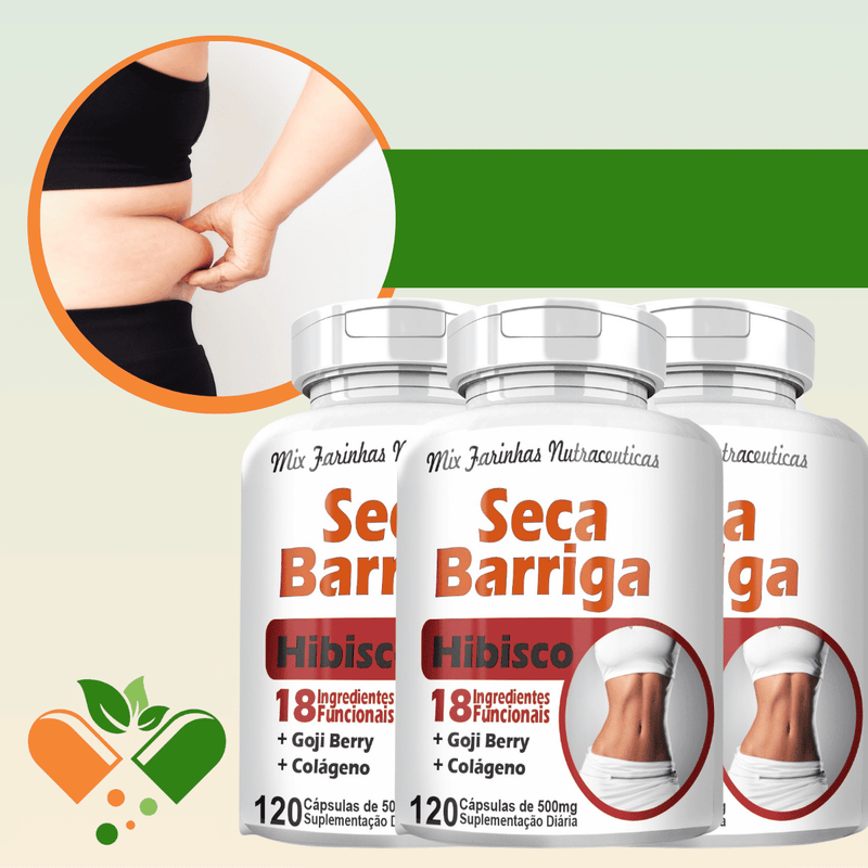 Kit com 3 Potes Seca Barriga Com Hibisco 500mg 120 Cápsulas