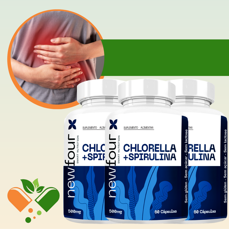 CHLORELLA + SPIRULINA KIT COM 3 POTES COM TOTAL DE 180 CAPSULAS