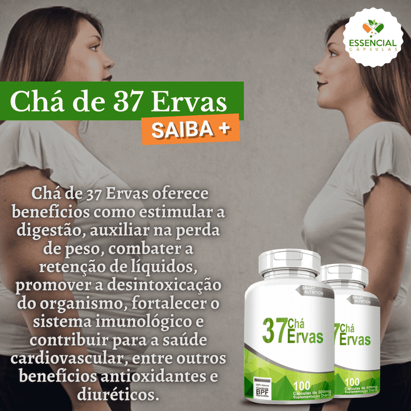 Compre 2 Leve 3 Potes Chá 37 Ervas 500mg 100 Cápsulas