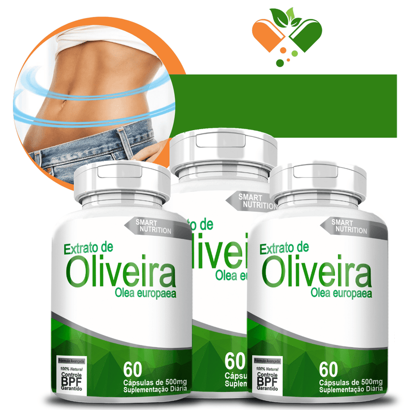 Kit com 3 Potes Oliveira Extrato 500mg 60 Cápsulas