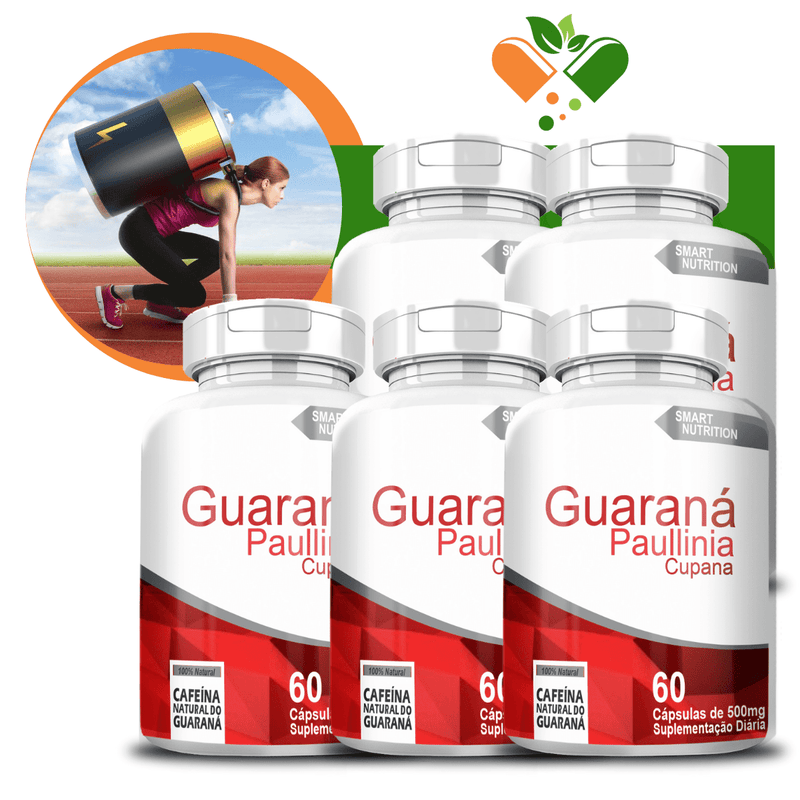 Kit com 5 Potes Guaraná 500mg 60 Cápsulas