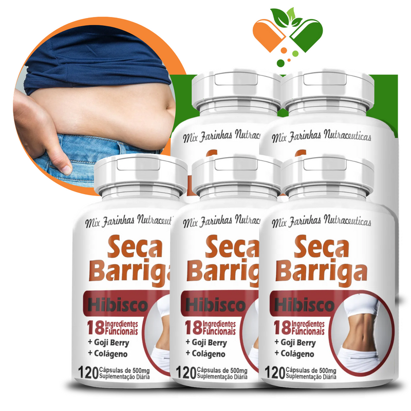 Kit com 5 Potes Seca Barriga Com Hibisco 500mg 120 Cápsulas