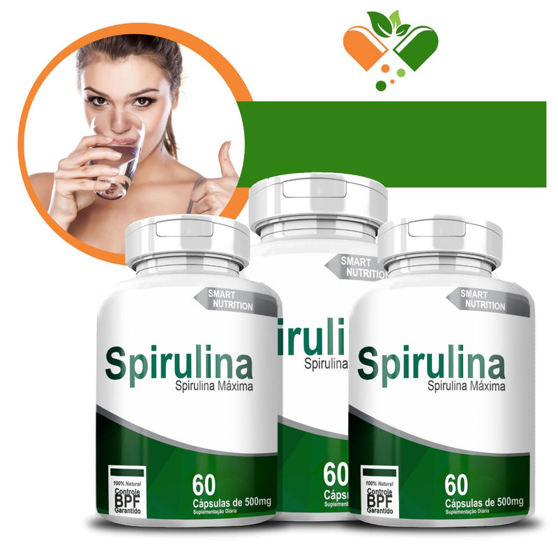 Kit com 3 Spirulina 500mg 60 Cápsulas