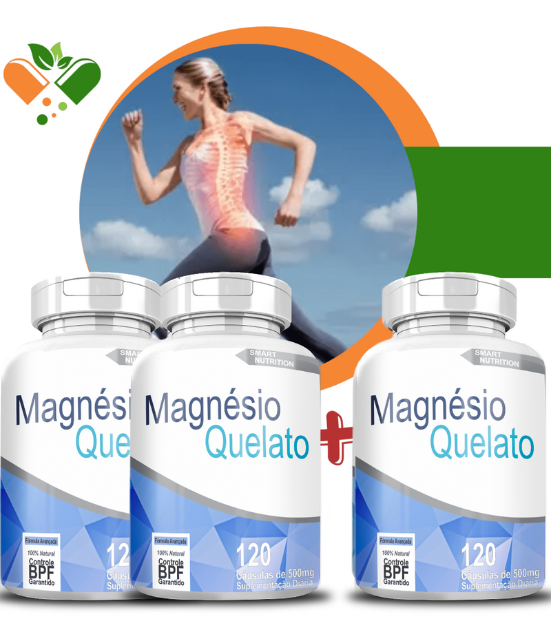 Kit Com 3 Potes Magnésio Quelato 500mg 120 Cápsulas