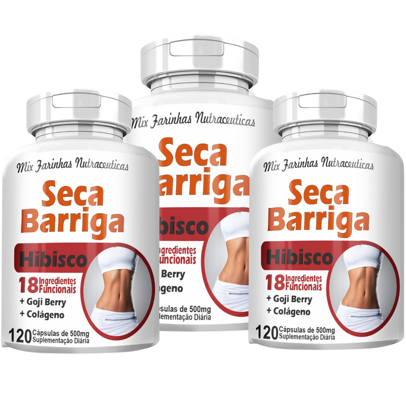 Kit com 3 Potes Seca Barriga Com Hibisco 500mg 120 Cápsulas