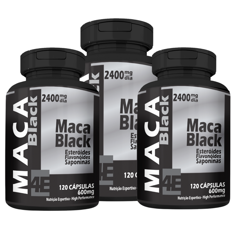 Kit Com 3 Potes  Maca Black 600mg 120 Cápsulas