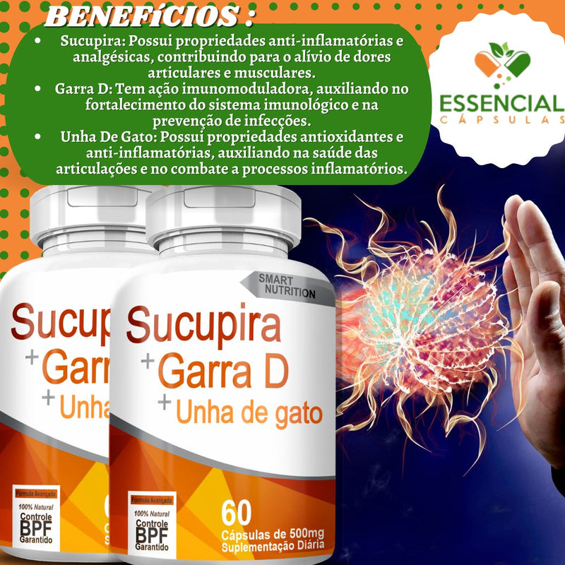 Sucupira + Garra D + Unha De Gato 500mg 60 Cápsulas