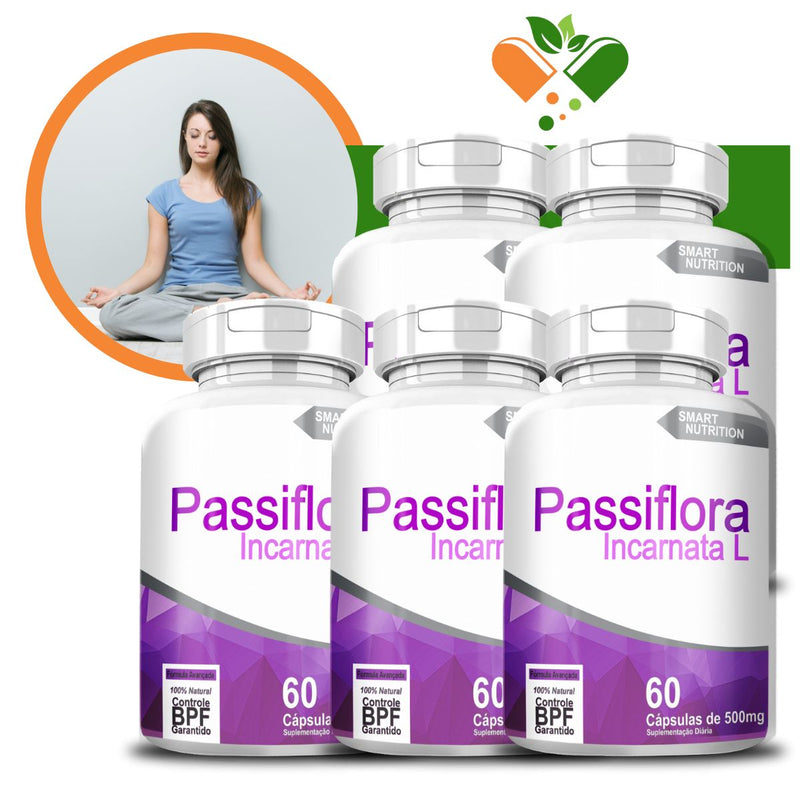 Kit com 5 Passiflora (maracujá) 500mg 60 Cápsulas