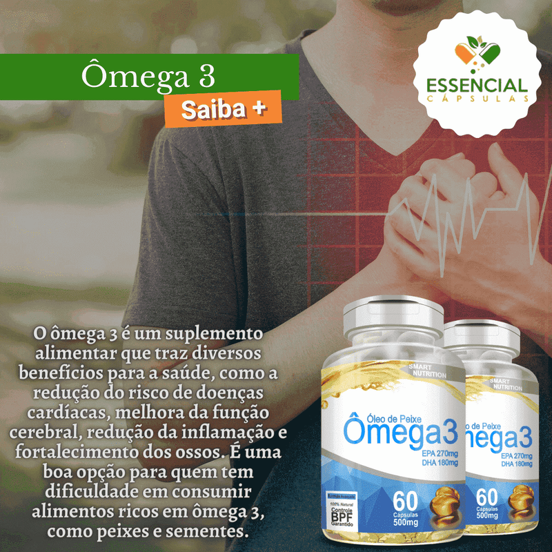 Kit com 5 Potes Ômega 3 500mg 60 Cápsulas