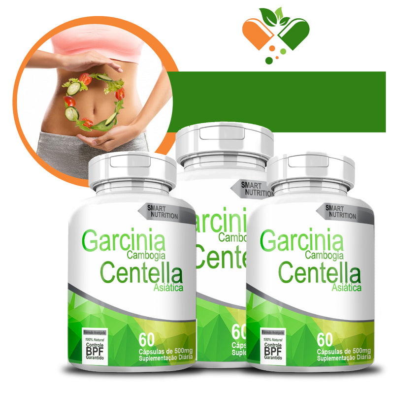 Kit com 3 Garcinia Com Centella Asiática 500mg 60 Cápsulas