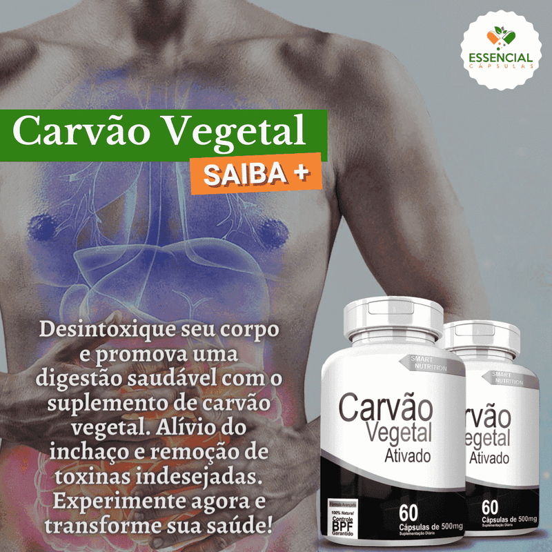 Kit com 5 Potes Carvão Vegetal 500mg 60 Cápsulas