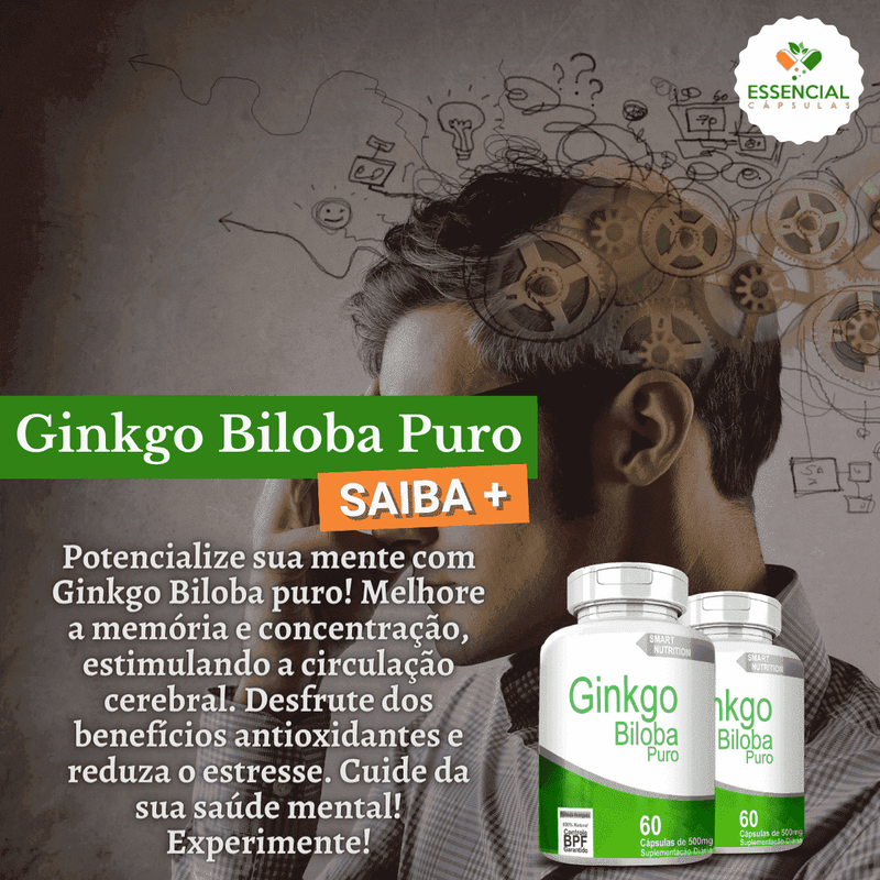 Kit com 5 Ginkgo Biloba Puro 500mg 60 Cápsulas