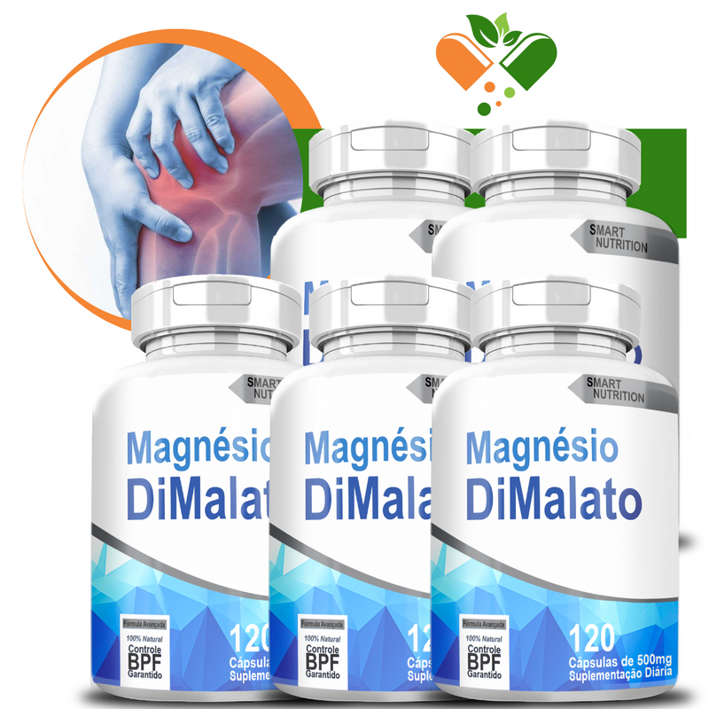 Kit Com 5 Potes Magnésio Dimalato 500mg 120 Cápsulas