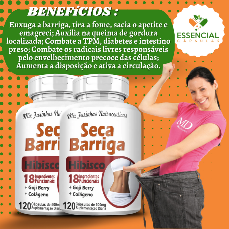 Kit com 5 Potes Seca Barriga Com Hibisco 500mg 120 Cápsulas