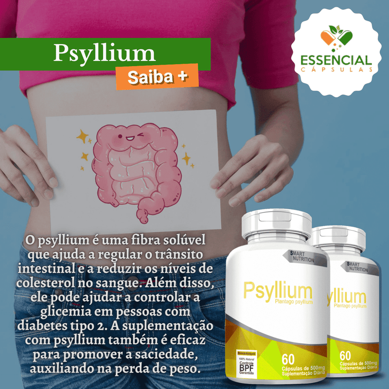 Compre 2 Leve 3 Potes Psyllium 500mg 60 Cápsulas