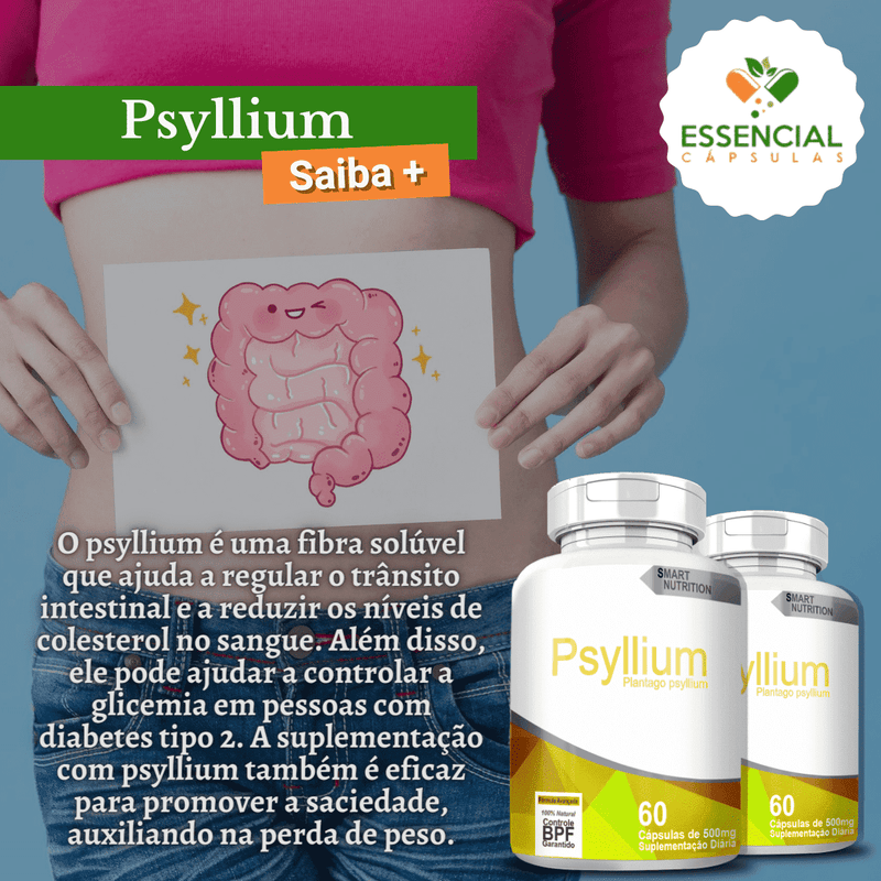 Kit com 5 Potes Psyllium 500mg 60 Cápsulas