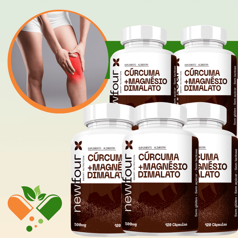 CÚRCUMA COM MAGNÉSIO DIMALATO KIT COM 5 POTES COM TOTAL DE 600 CAPSULAS