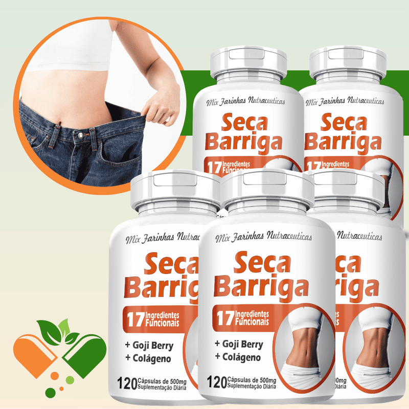 Kit com 5 Potes Seca Barriga 500mg 120 Cápsulas