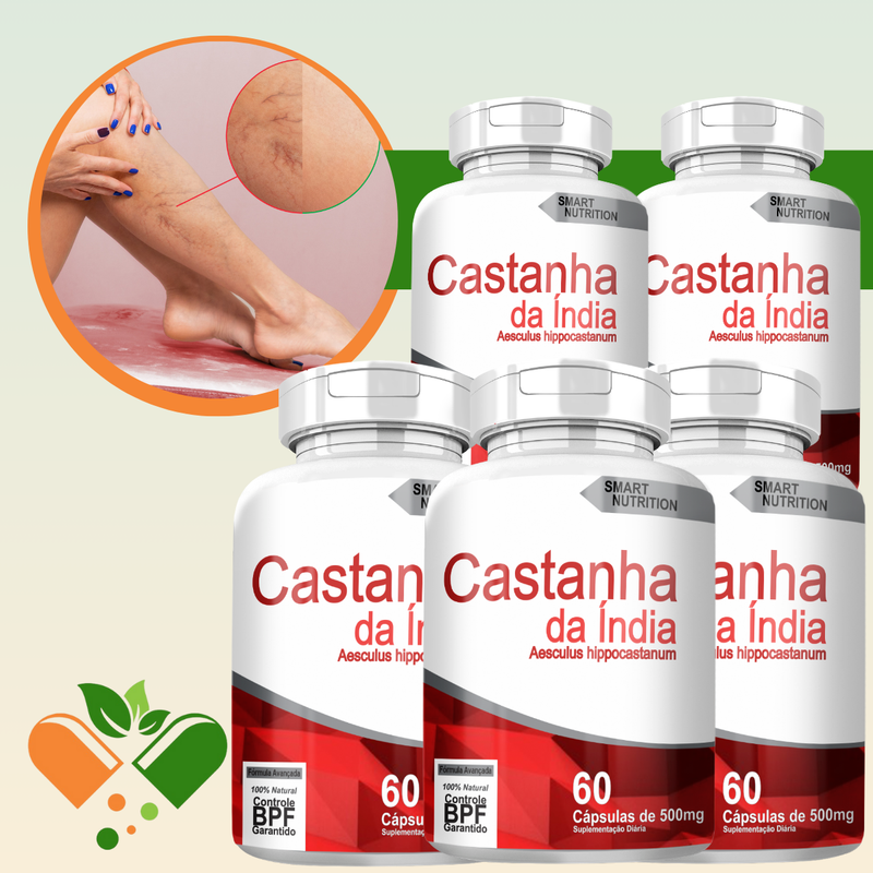 CASTANHA DA ÍNDIA  KIT COM 5 POTES COM TOTAL DE 300 CAPSULAS