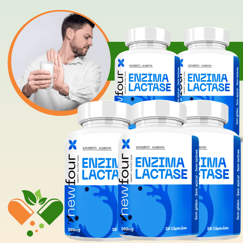 ENZIMA LACTASE  KIT COM 5 POTES COM TOTAL DE 150 CÁPSULAS