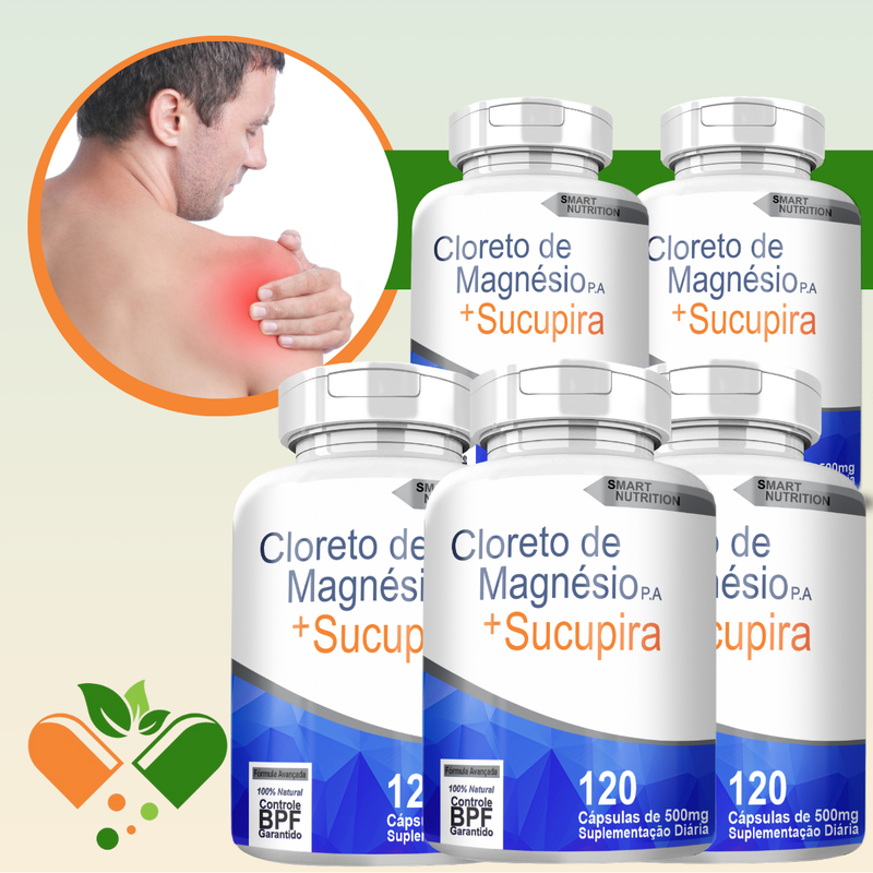 Kit com 5 Cloreto De Magnésio P.A com Sucupira 500mg 120 cápsulas
