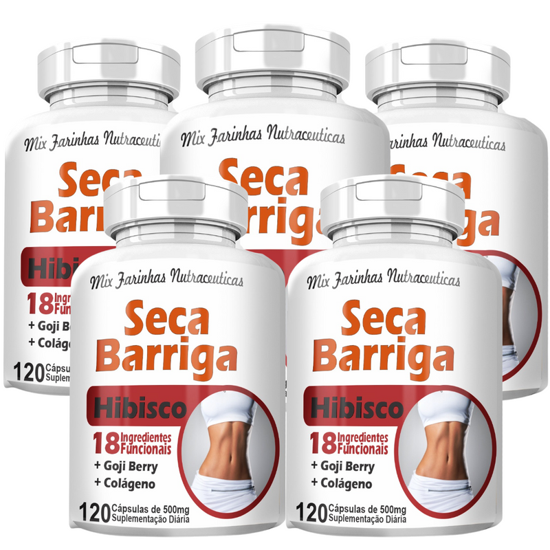 Kit com 5 Potes Seca Barriga Com Hibisco 500mg 120 Cápsulas