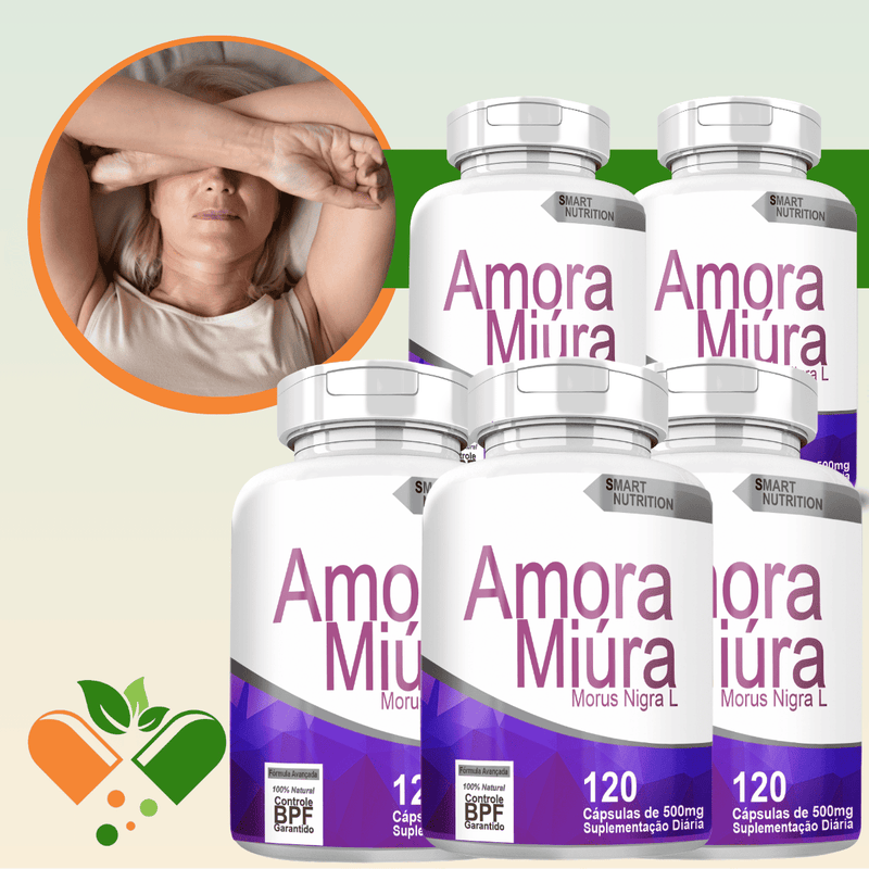 Kit com 5 Potes Amora Miura  500mg 120 Cápsulas Sabor:Sem Sabor