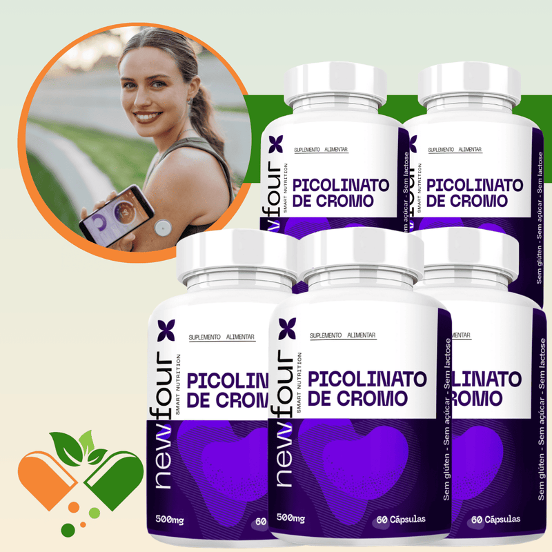 PICOLINATO DE CROMO KIT COM 5 POTES COM TOTAL DE 300 CAPSULAS