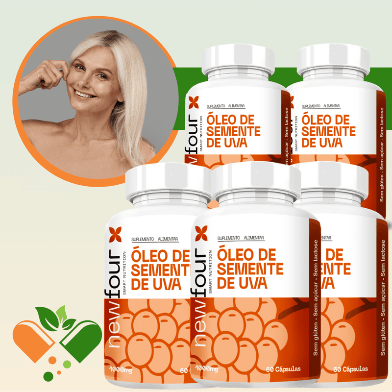 ÓLEO DE SEMENTE DE UVA KIT COM 5 POTES COM TOTAL DE 300 CAPSULAS