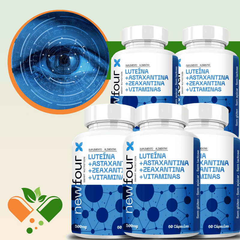 LUTEÍNA + ASTAXANTINA + ZEAXANTINA +VITAMINAS KIT COM 5 POTES COM TOTAL DE 300 CAPSULAS