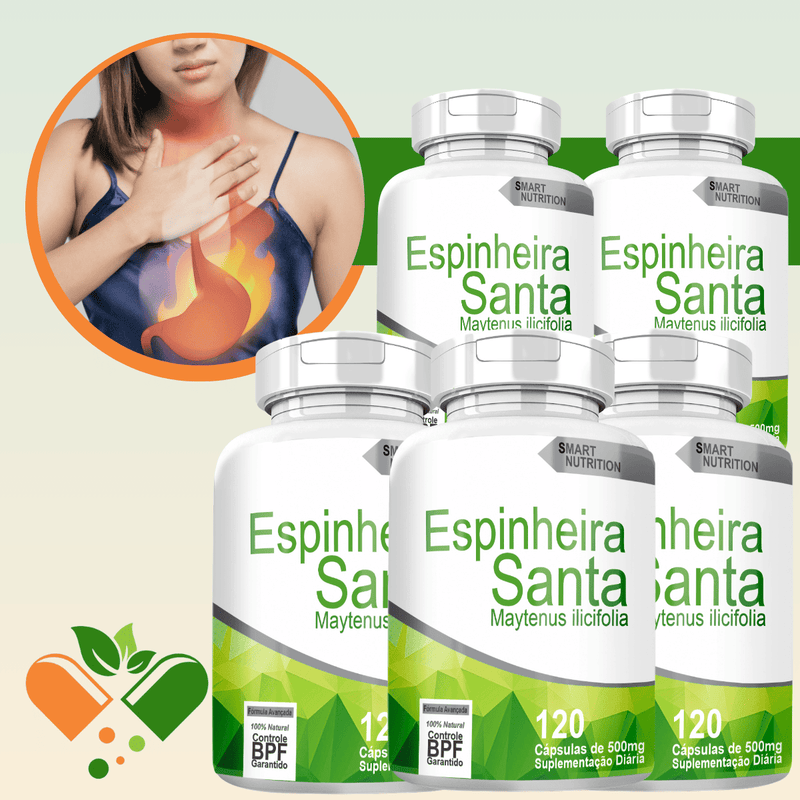 ESPINHEIRA SANTA KIT COM 5 POTES COM TOTAL DE 600 CAPSULAS