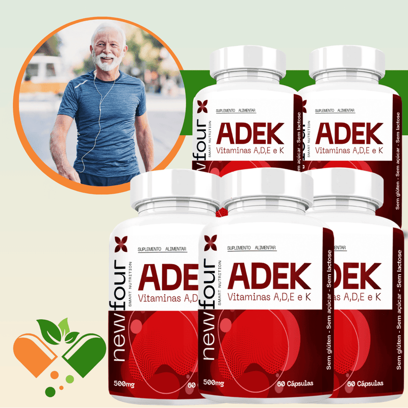 ADEK  VITAMINAS A, D , E , K KIT COM 5 POTES COM TOTAL DE 300 CAPSULAS