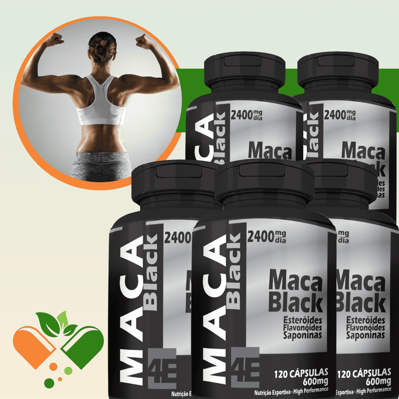 Kit Com 5 Potes  Maca Black 600mg 120 Cápsulas