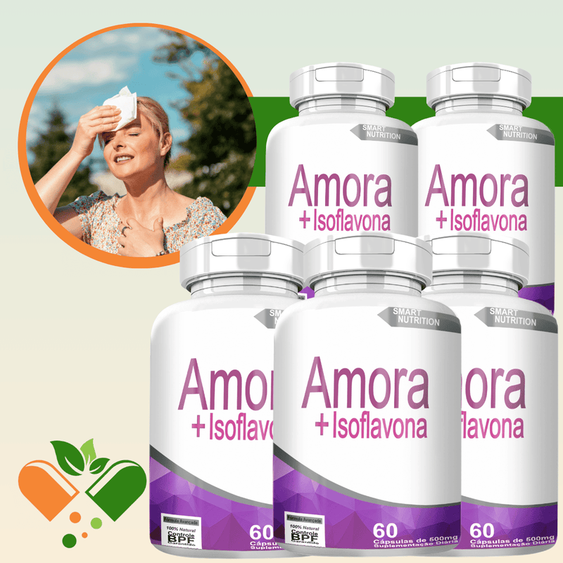 AMORA COM ISOFLAVONA KIT COM 5 POTES COM TOTAL DE 300 CAPSULAS