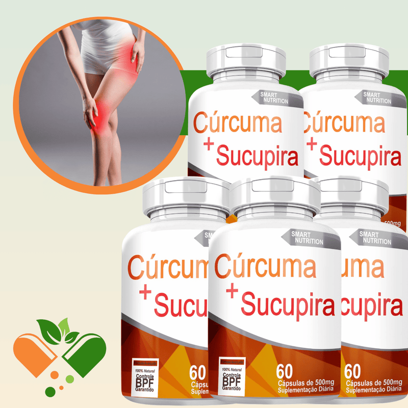 CÚRCUMA COM SUCUPIRA  KIT COM 5 POTES COM TOTAL DE 300 CAPSULAS