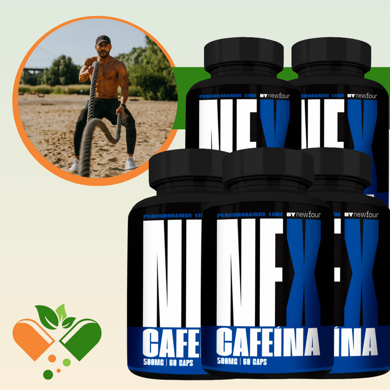 CAFEÍNA KIT COM 5 POTES COM TOTAL DE 300 CAPSULAS