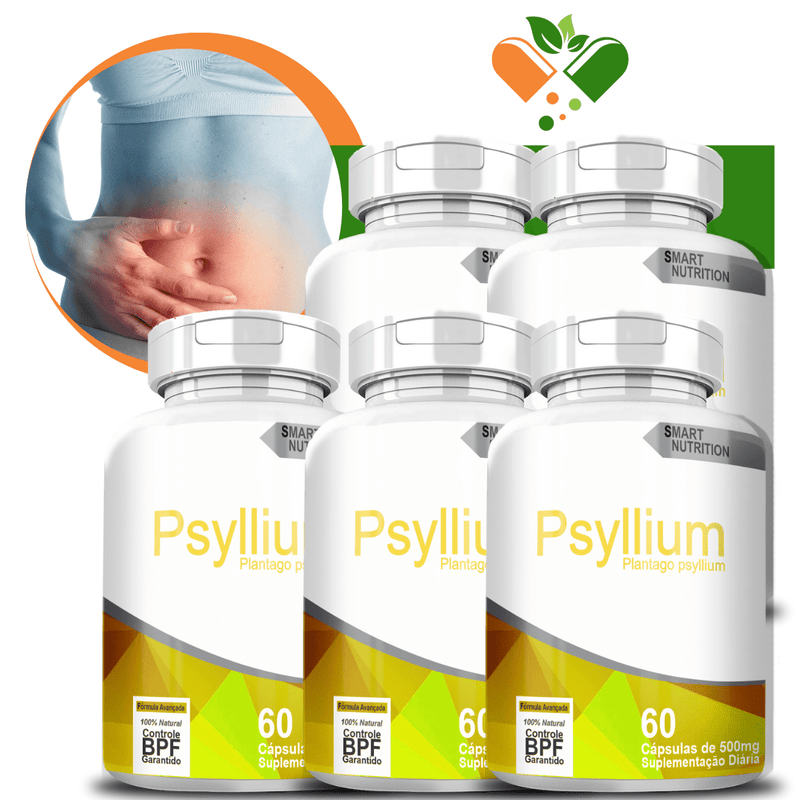 Kit com 5 Potes Psyllium 500mg 60 Cápsulas