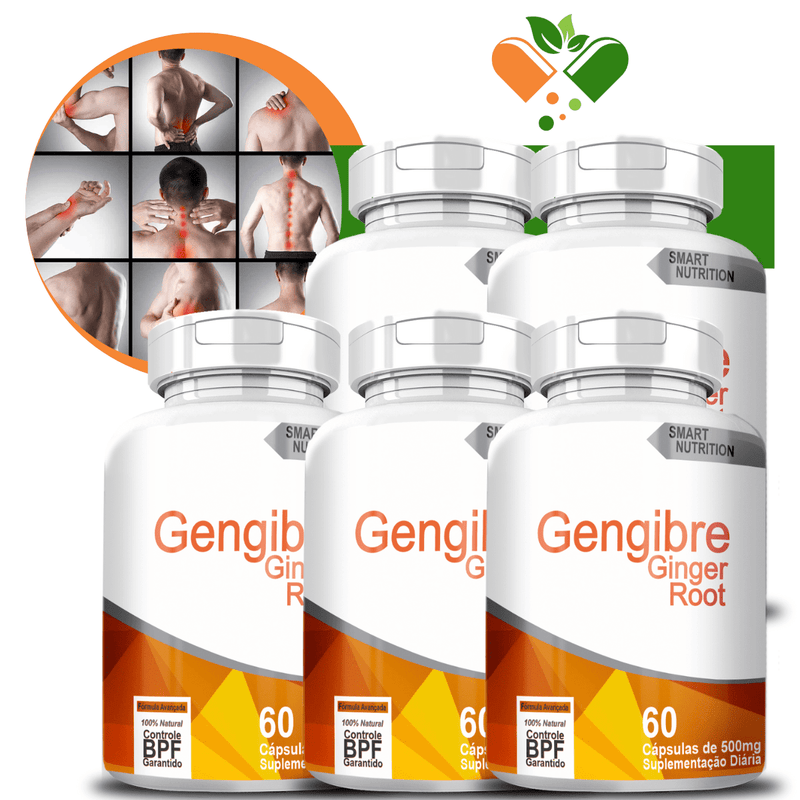 Kit com 5 Potes Gengibre 500mg 60 Cápsulas