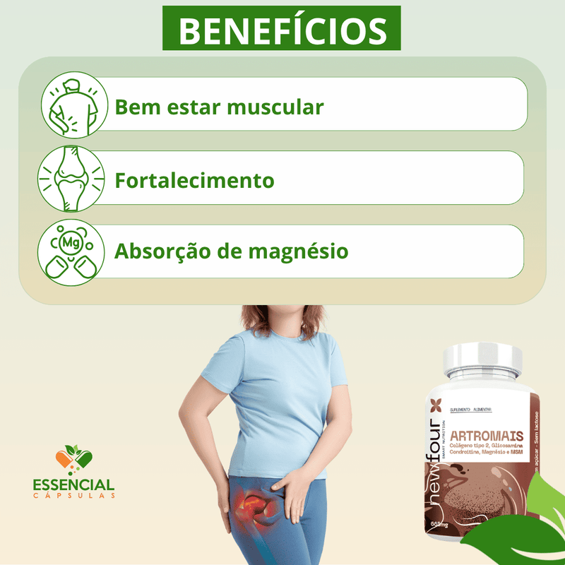 ARTROMAIS - COLÁGENO TIPO 2 , GLICOSAMINA , CONDROITINA , MAGNÉSIO E MSM KIT COM 3 POTES COM TOTAL DE 180 CAPSULAS