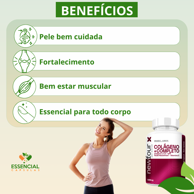 COLÁGENO + COMPLETO - COLÁGENO I E II , Q10 , ÁCIDO HIALURÔNICO , VITAMINA C KIT COM 3 POTES COM TOTAL DE 180 CAPSULAS