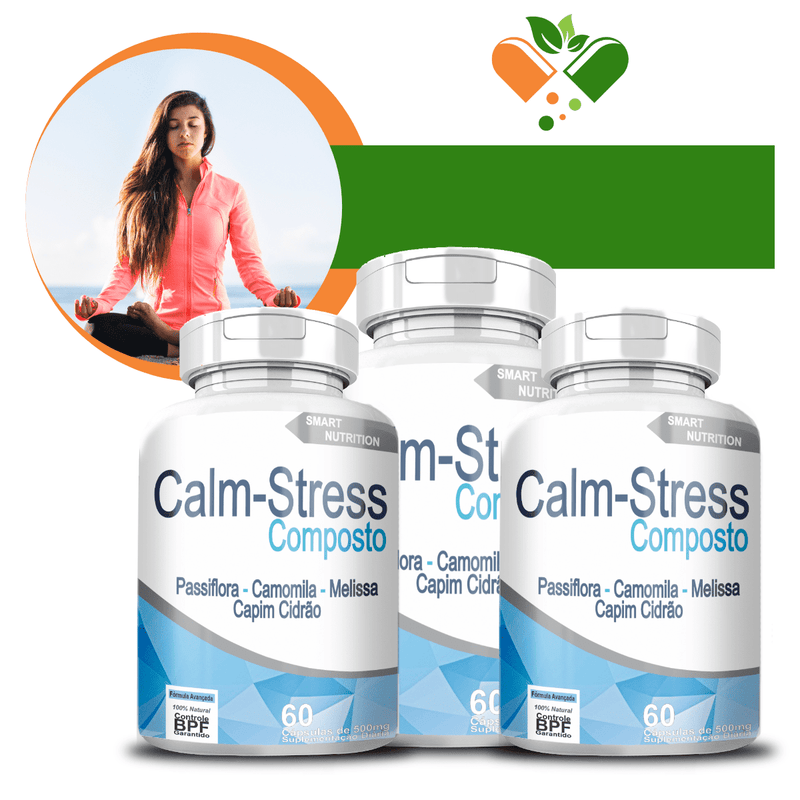 Kit com 3 Potes Calm-Stress 500mg 60 Cápsulas