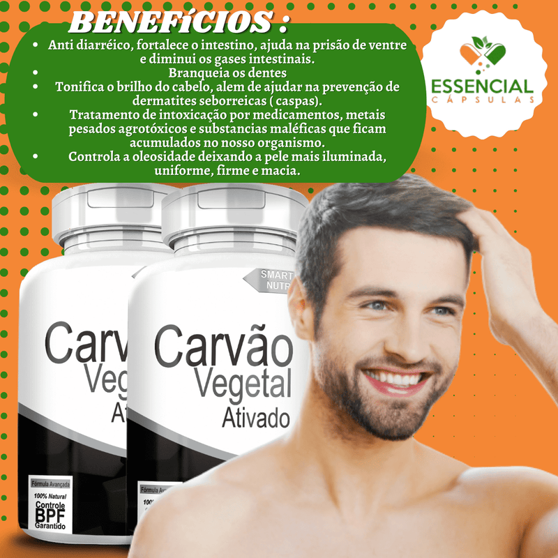 Kit com 5 Potes Carvão Vegetal 500mg 60 Cápsulas